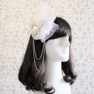 White Satin Circles Feather Polka Dot Mesh Hair Clip Fascinator Wedding Party Bridesmaid