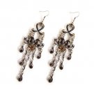Brown Rhinestone Drop Filigree Chandelier Earrings