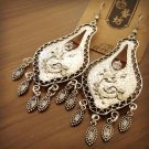 Silver Flowers Engraved Drop Chandelier Earrings