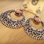 Tribal Brown Rhinestone Round Drop Filigree Chandelier Earrings