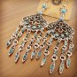 Tribal Blue Rhinestone Drop Filigree Chandelier Earrings