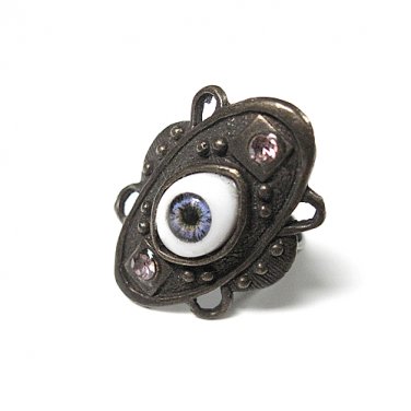 RARE Vintage Style Bluish EYEBALL Bronze Rhinestone Size Adjustable Ring Gift