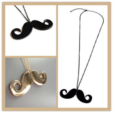 FREE SHIPPING Lovely BLACK Mustache Design Metal Necklace