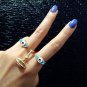 Funny EYE and Moving LIP Double Finger Golden Ring Woman Accessory