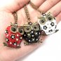 RED Enamel Rhinestone Fat Owl Collection Bronze Necklace