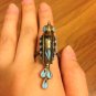 Blue Bird Peacock Animal Bronze Metal Ring