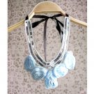 Sequin Ribbon Icy Blue Lace Flower Collar Party Choker Necklace