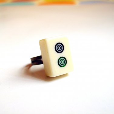 RARE Chinese Mahjong Tile [Circle: No.2] Size Adjustable Ring Gift