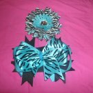 Zebra and turquoise 2 in 1 bow