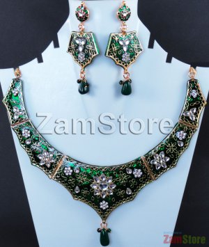 Dual Side Extremely Fashioned Meena Set Green