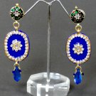 Indian Jewelry Blue Cushion CZ Studded Kundan Meena Earrings