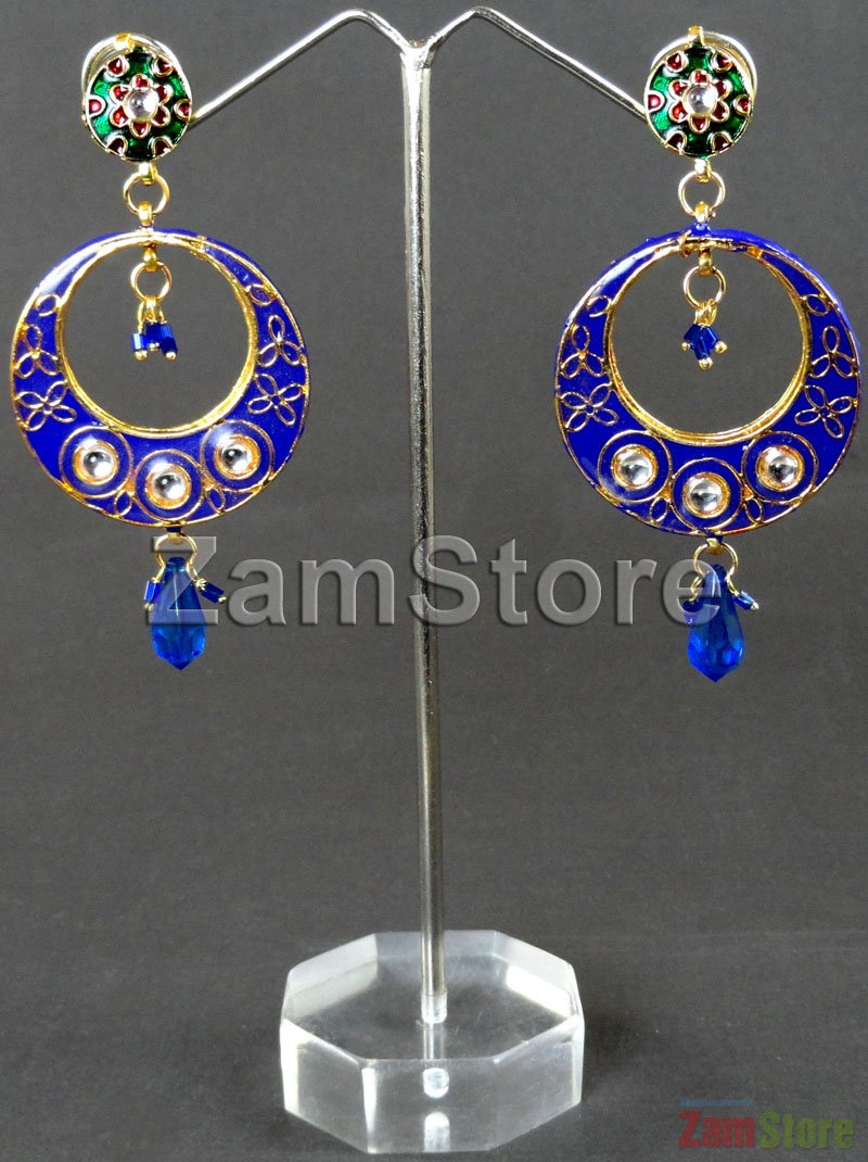 Designer Earring Splendid Kundan Bala Hoop Earrings Blue