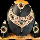 Indian Jewellery Sparkle CZ Necklace Green & Maroon
