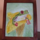 Frog in Flower Watercolor Framed