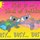 A1805 Humour This Kind of Holiday Koalas on beachtowel postcard
