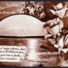 A0287 Greetings Birthday Beach Flowers vintage postcard