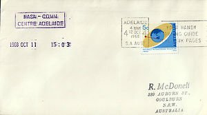 CV0028ryt Apollo 7 dated 11OCT1968 NASA Comm Centre Adelaide Australia Cover