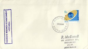 CV0007ryt Apollo 7 dated 12OCT1968 WRE pmk Woomera Australia Space Cover