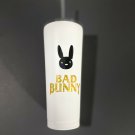 Bad Bunny 25oz Stainless Steel Vacuum Tumbler Straw & SAN Slide Lid White G/B