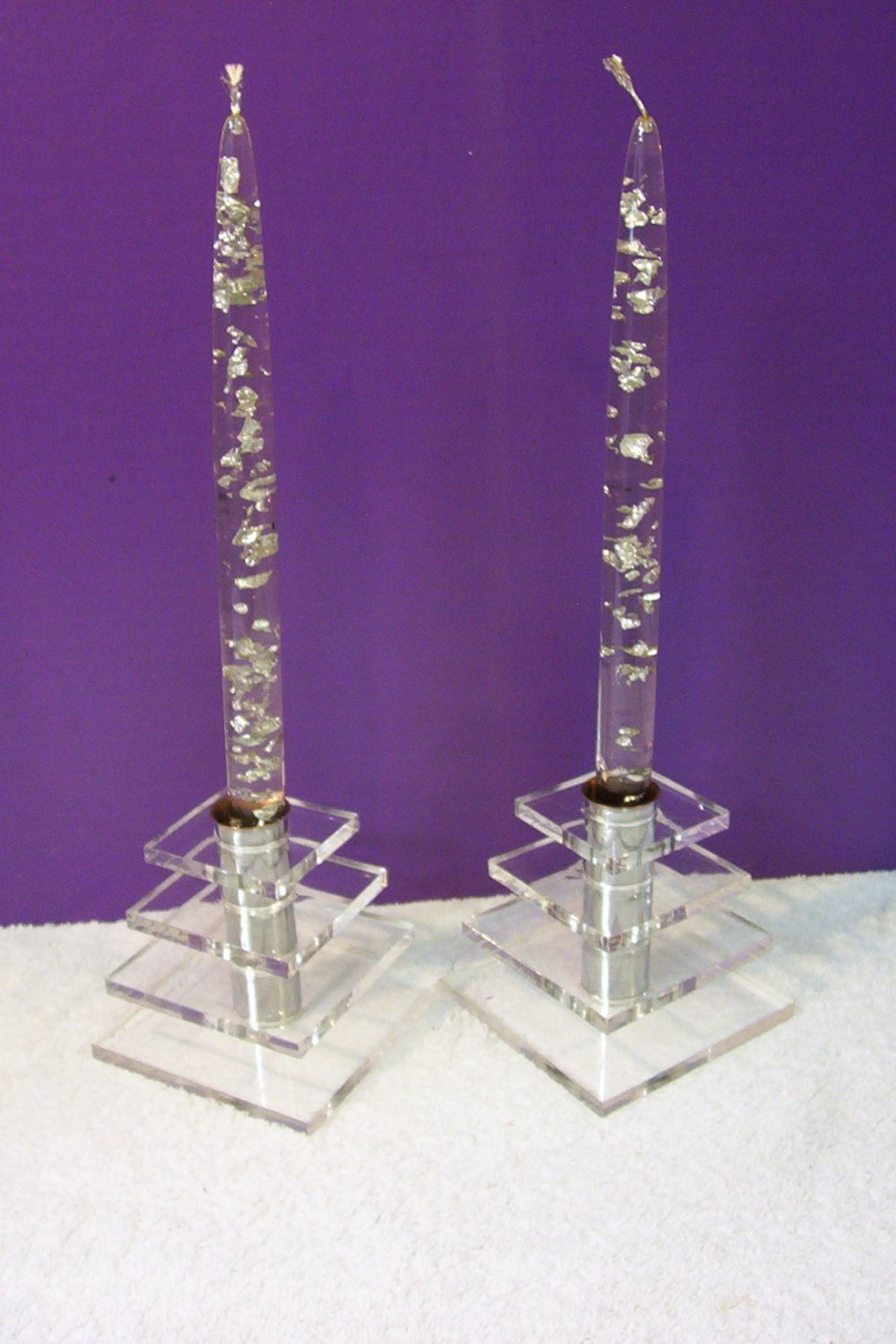 Vintage Pair of Lucite Acrylic Mid Century Modern Art Deco Candle Holders Candleholders 526