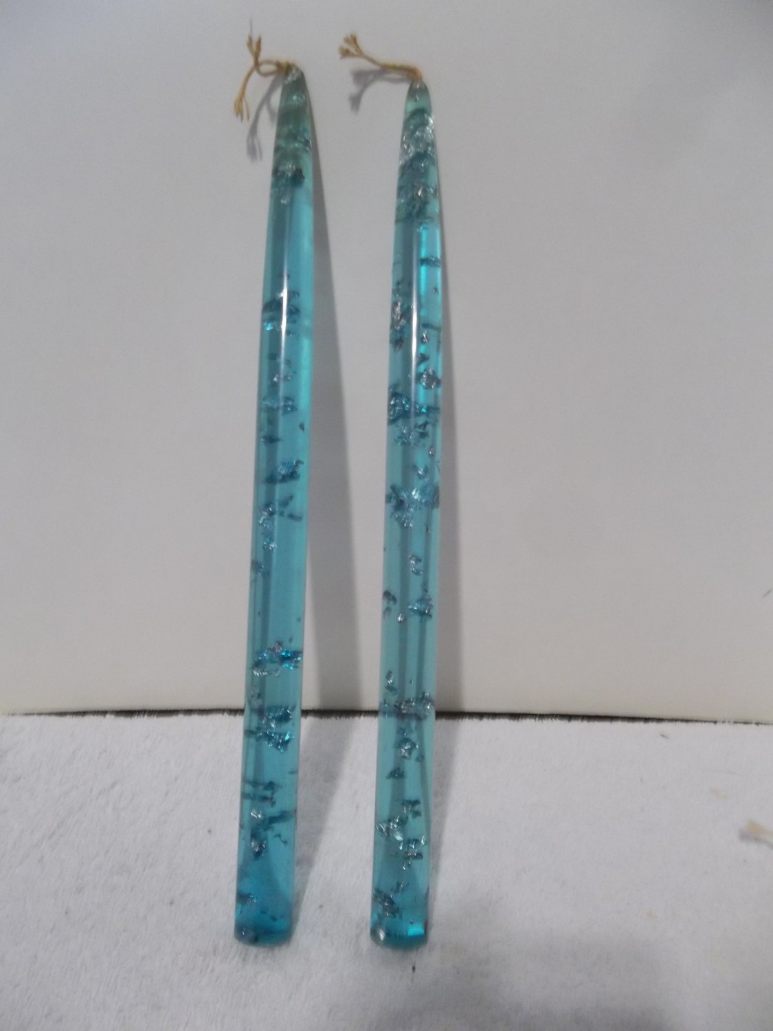 Vtg Pair 11 1/2 " Lucite Acrylic Candlesticks Candles Blue w/ Silver