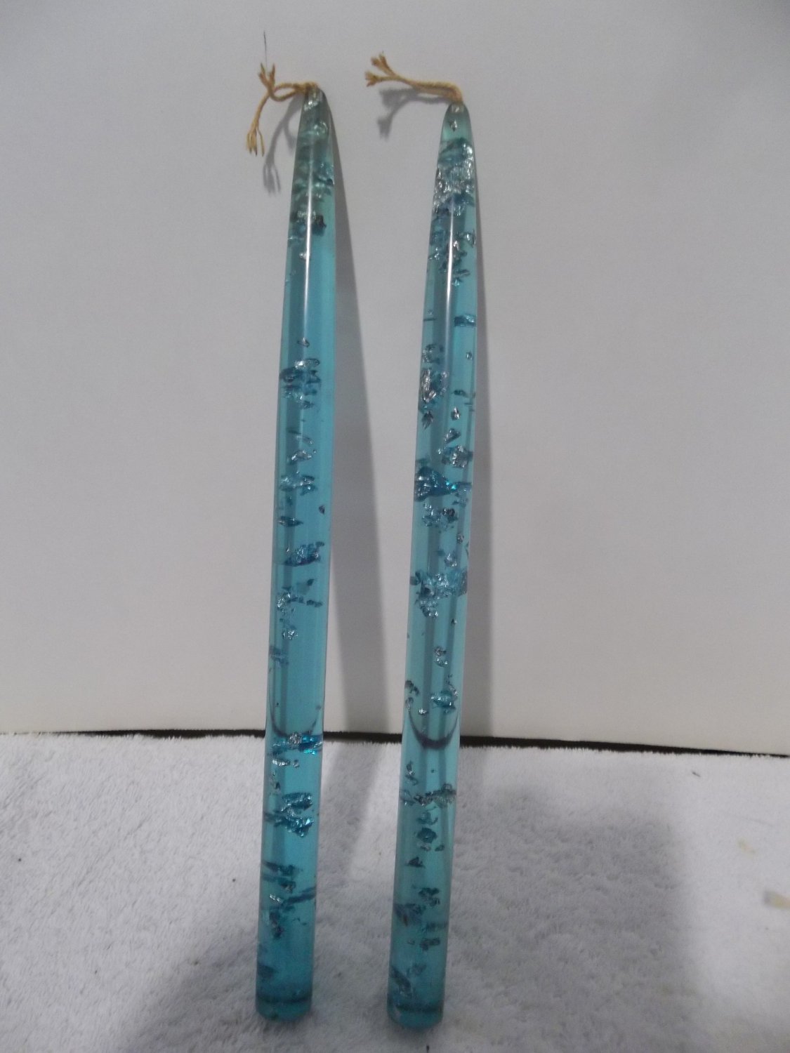 Vtg Pair 11 1/2 " Lucite Acrylic Candlesticks Candles Blue w/ Silver