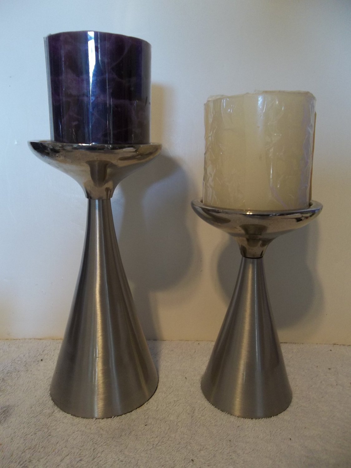 Vintage ? Modern Metal Chrome Candle Holders Candleholders Candlesticks