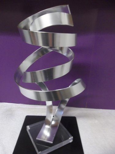 Vintage Tall Modern Kinetic Abstract Signed Dan Murphy Sculpture Ribbon Metal Lucite 2853