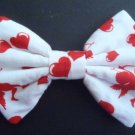 Mini Valentine's Day Bow "Red Cupids on White" Fashion Hair Bow w/snapclip