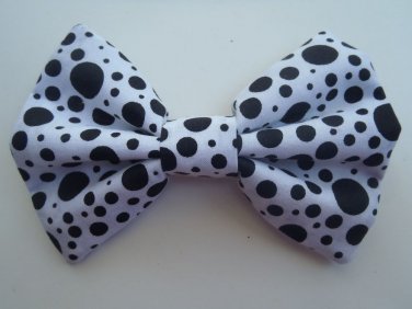 Mini Valentine's Day Bow "Black white Polka Dot" Cosplay Hair Bow w/snapclip
