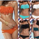 Tassel women Padded Boho Fringe Top Strapless Dolly Bikini Swimwear