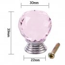 30mm Pink Round Crystal Glass Cabinet Knobs Drawer Furniture Handle Wardrobe