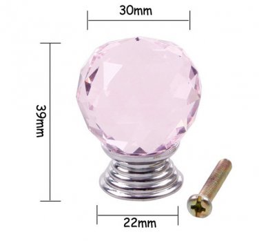 30mm Pink Round Crystal Glass Cabinet Knobs Drawer Furniture Handle Wardrobe