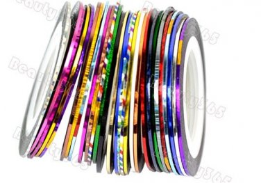 30 Mix Color Rolls Striping Tape Metallic Yarn Line Nail Art Decoration Sticker Free Shipping