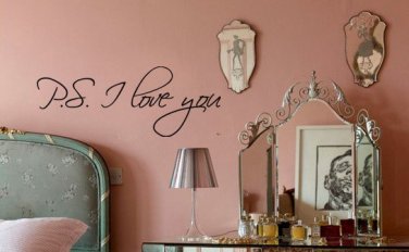 Modern Wall Sticker-56x23cm P.S. I Love You Vinyl Bedroom Art Mural Wall Quote Saying