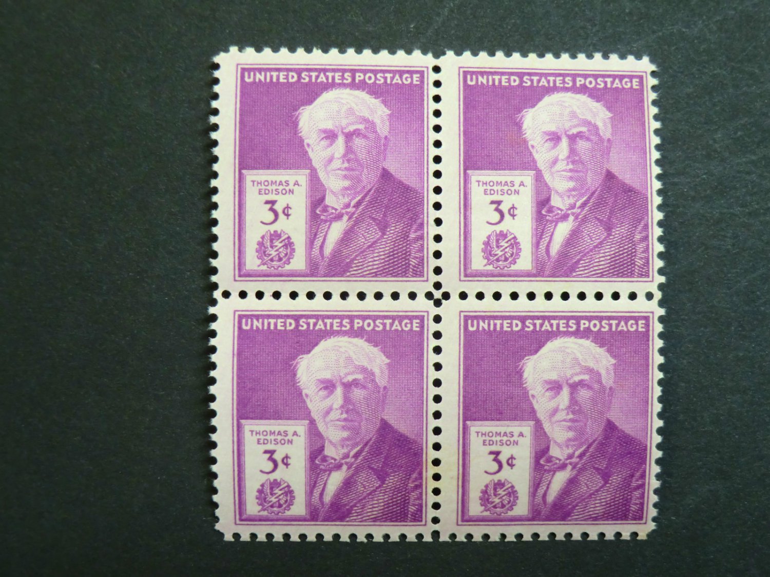 Thomas A. Edison 3 cents US Postage Stamp - Block of Four