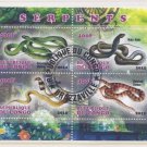 Congo Souvenir Sheet of Postage Stamps - Snakes