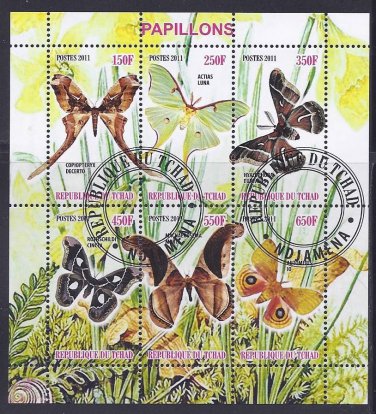 Moths Souvenir Sheet of Postage Stamps From Chad