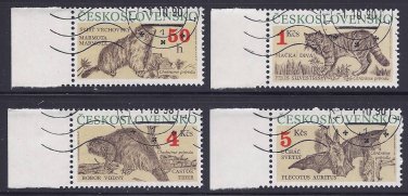 Czechoslovakian Set of Four Animal Postage Stamps