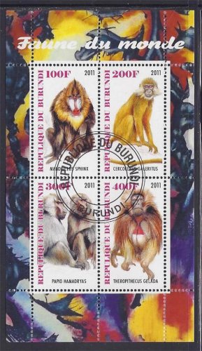 Burundi Primate Postage Stamps - Souvenir Sheet of Four Stamps