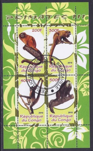 Congo Primate (monkeys and apes) Postage Stamps Souvenir Sheet