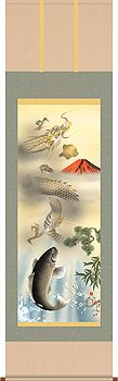 Hanging scrolls,  Tenryu carp auspicious rises#p6902
