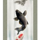Hanging scrolls,  Rising waterfall carp couple (small) #p6501