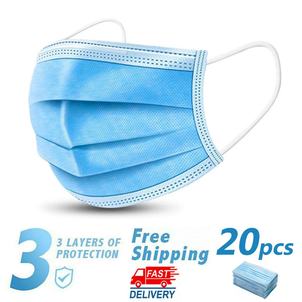 20 Disposable Face Mask Daily Protective 3-ply Respirator Non-woven Mouth Mask BFE95