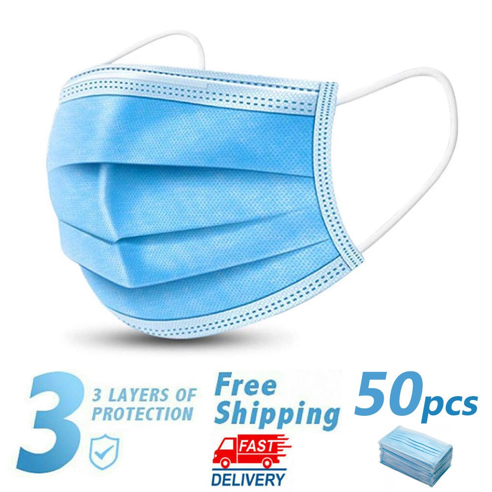 50 Disposable Face Mask Daily Protective 3-ply Respirator Non-woven Mouth Mask BFE95