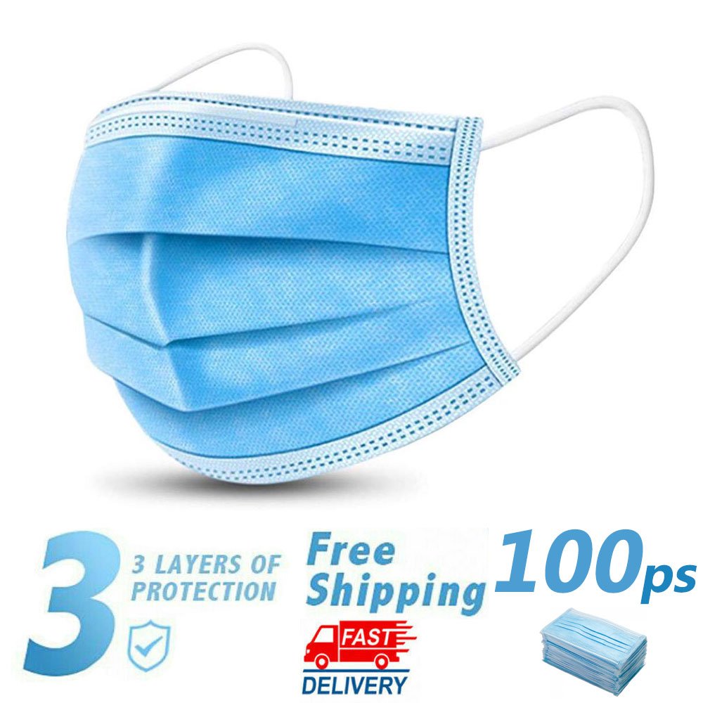 100 Disposable Face Mask Daily Protective 3-ply Respirator Non-woven Mouth Mask BFE95