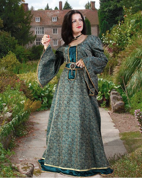 dark green renaissance dress Renaissance Warrior Rose-embroidered Hooded Vest Dress