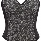 Black Denim with Sparkle Embossing Fabric Steel Boning Overbust Corset Bustier (Body Waist-28inch)