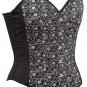 Black Denim with Sparkle Embossing Fabric Steel Boning Overbust Corset Bustier (Body Waist-28inch)