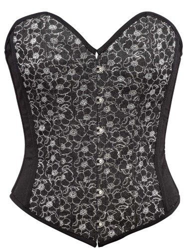 Black Denim with Sparkle Embossing Fabric Steel Boning Overbust Corset Bustier (Body Waist-30inch)
